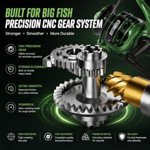 Spinning Reel for Freshwater Fishing -2000/3000 Size Fishing Reel with 5.2:1 Gear Ratio, 17lb Drag, 7+1 Bearings, Brass Main Shaft, Lightweight Spool for Bass Fishing - Image 4