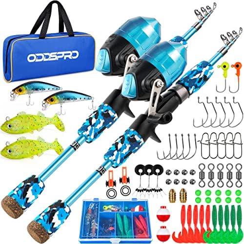ODDSPRO Kids Fishing Pole Pink, Portable Telescopic Fishing Rod and Reel Combo Kit - with Spincast Fishing Reel Tackle Box for Girls, Youth by ODDSPRO