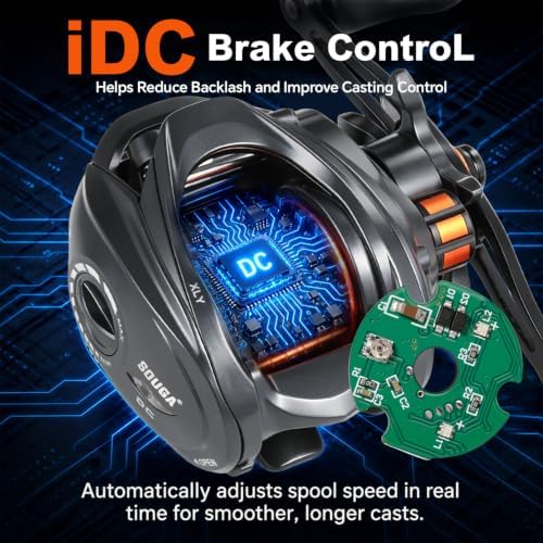 SOUGA DC Baitcaster Reel, Smart Digital Anti Backlash Baitcasting Reel, 7.5:1 High Speed, 8+1 Bearings, 18LB Max Drag, CNC Aluminum Spool, Line Out Alarm, Low Profile Fishing Reel for Bass & Beginners - Image 4