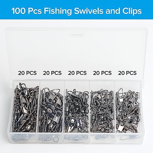Realure 100 Pcs Fishing Swivels and Clips, Safety Snaps Swivels Fishing Tackle, Sea Fishing Swivels, Rolling Swivel for Quick Change Swivels Fishing Hook to Line Connectors (7# 8# 10# 12# 14#) - Image 5