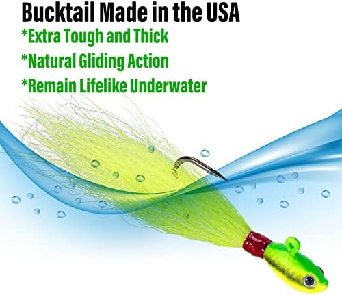 Dr.Fish 3 Pack Bucktail Jig Lure Hair Jig Saltwater Freshwater Lures Surf Fishing Bass Flounder Striper Bluefish Halibut Redfish - Image 5