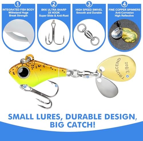 TRUSCEND Swim or Jig Fishing Spinner Baits for Freshwater and Saltwater, Rooster Tail Fishing Lures for Trout Bass Walleye Crappie Salmon Pike, Blade Bait with Copper Blade - Image 5