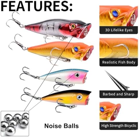 Popper Fishing Lures Topwater Hard Baits Swimbait with Treble Hook - Image 2