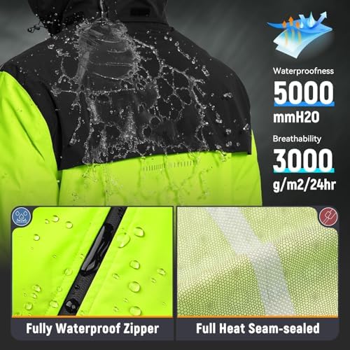 baleaf Men's Rain Jacket Waterproof Hood Lightweight Reflective Packable - Image 3