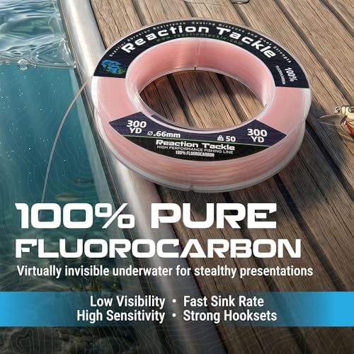 Reaction Tackle 100% Pure Fluorocarbon Fishing Line - High Strength, Abrasion-Resistant, Fast-Sinking, Virtually Invisible - Saltwater and Freshwater Leader Line - Image 2