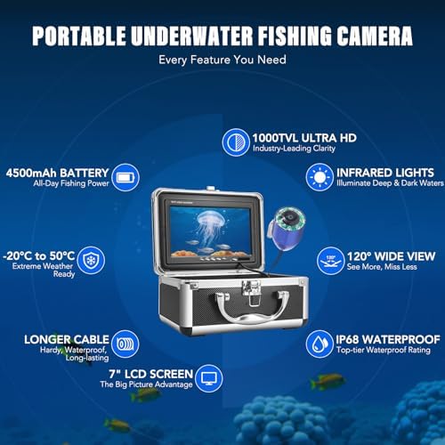 Underwater Fishing Camera, 7 inch LCD Monitor Portable Fish Finder - Image 4