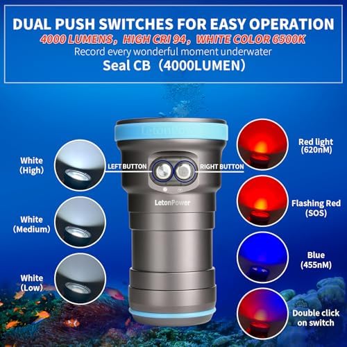 Seal CB 4000 Lumen Dive Light for Underwater Photography, 100m Underwater Video Light 94 CRI with 120 Degree Wide Beam Angle Scuba Flashlight for Professional Dive Photography Fill Light - Image 2
