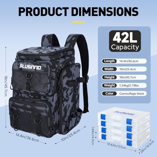 PLUSINNO Fishing Tackle Backpack with Rod Holders，42L Water-resistant Fishing Bag Store Fishing Gear, Fisher Gifts For Men. - Image 2