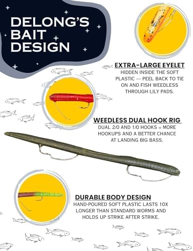 DeLong Lures 6" KILR Worm – Made in USA Weedless Pre-Rigged Soft Plastic Swimbaits, Extra Durable Bass Fishing Lures for Pike and More, 5-Pack Variety - Image 2