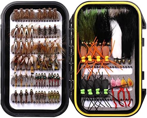 Wifreo Fly Fishing Flies Assortment with Waterproof Fly Box, 28/40/64/92/120pcs Dry/Wet/Nymph/Streamer Flies, Trout/Bass/Panfish/Salmon Fishing Flies by wifreo