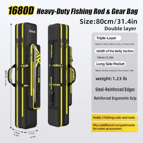 Fishing Rod Case, Double Layer Fishing Pole Bag with Straight Wire Frame, 1680D Durable Tackle Organizer & Travel Carrier for Telescopic Rods (Double Layer-Straight Wire Bag, 31 in / 80cm) - Image 2
