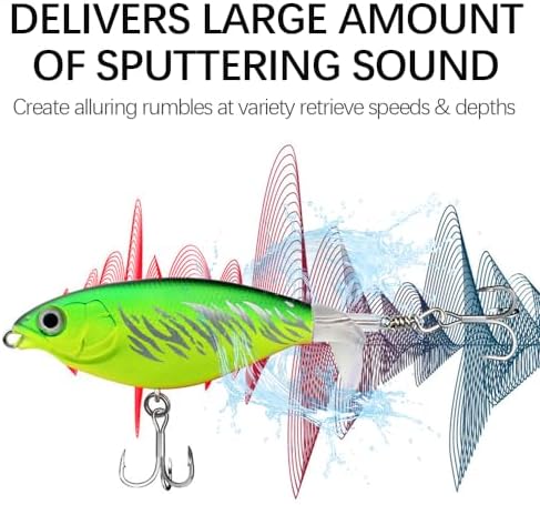 Surface Water Lures Fishing Lures Whopper Popper Fishing Lure for Bass 3D Eyes Bait with Propeller Tail for Catfish,Pike Perch Floating Pencil Bass Freshwater or Saltwater - Image 3