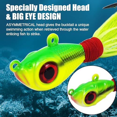Eupheng Glow Bucktail Jigs, Surf Fishing Hair Jig with Mustad Hook - Image 4