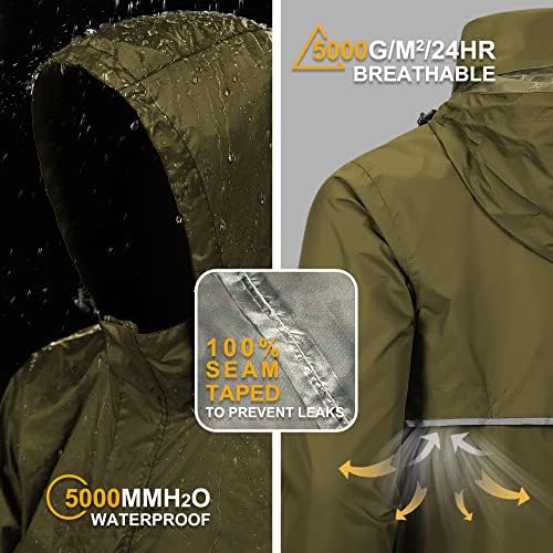 Outdoor Ventures Men's Rain Jacket Waterproof Lightweight Packable Pullover - Image 2