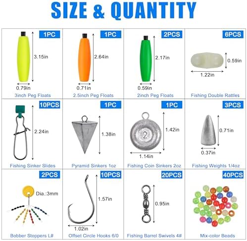 Catfishing Tackle Making Kit Catfish Surf Fishing Rig Fish Finder Santee Cooper Rigs with Peg Floats Circle Hooks Leader Rig Swivels Pyrmids Weights Sinker Slides - Image 6