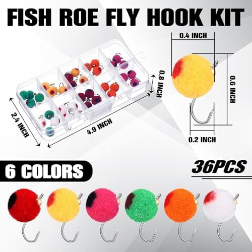 36pcs Salmon Egg Flies for Fishing with Box Dry Flies for Trout Fishing in Size 12 Steelhead Egg Fly for Trout, Salmon, Bass - Image 2