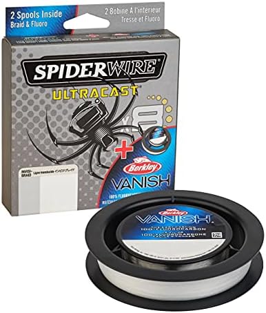 SpiderWire Ultracast Braid Vanish Fluorocarbon Dual Spool, 10lb Translucent Braid with 20lb Clear Fluoro Leader, 164yd | 150m by SpiderWireFishing