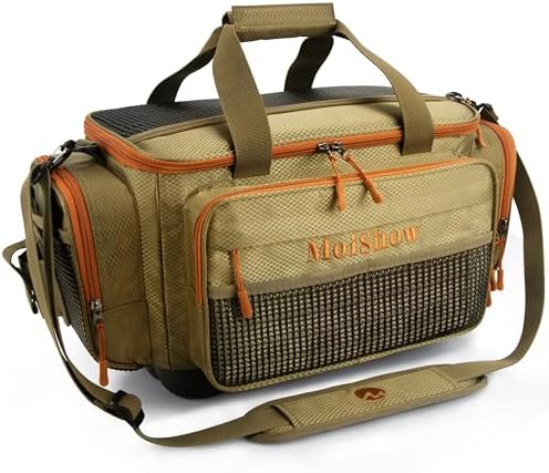 Fishing Tackle Box Bag - Fishing Bags for Saltwater or Freshwater (#Khaki) Fishing Tackle Bags - Padded Shoulder Strap - Tackle Bag for 3600 3700 Tackle Box by MoiShow