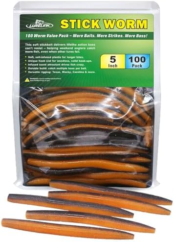 Wacky Worms Soft Plastic for Bass Fishing Lures–100 Pack 4" & 5" Stick Baits Wacky, Texas, Neko & Drop Shot Rigs–Bulk Soft Lure by LURELINK