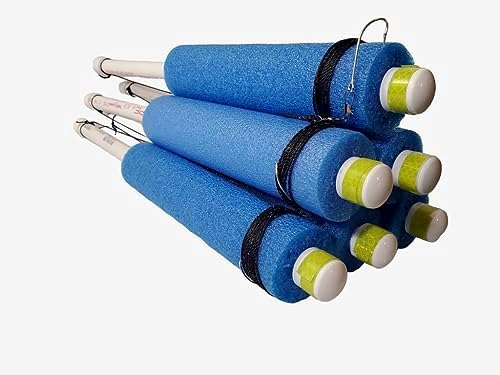 Rhodes Fishing Jugs with Floats, Nylon Lines, and Hooks for Catfish, Bass, and Lake Fish, Set of 6, Heavy-Duty and Reusable Noodles with PVC, Easy to Spot Colors 6 Pack, 22In by Unknown