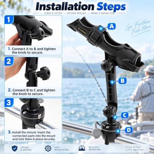 Hitorhike Kayak & Boat Fishing Rod Holder Set with Extender – Universal Reel Compatibility, 360° Adjustable, Heavy-Duty Mounts - Image 3