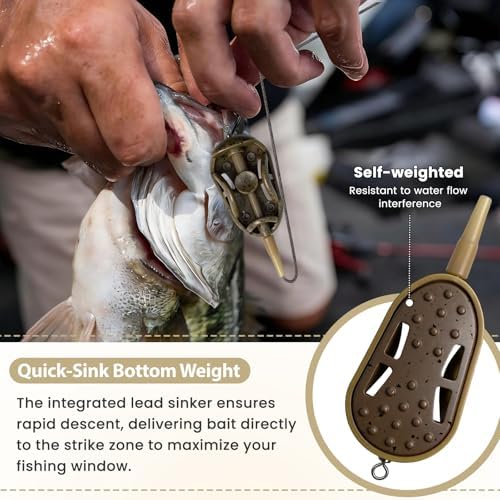 YOTO Carp Fishing Method Feeders Set - 3 Pcs Inline Baiting Tool & Groundbait Sinker Cages with Easy-Press Compactor | Professional Carp Fishing Equipment for Coarse Fishing & Efficient Baiting - Image 4
