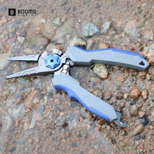 Booms Fishing Pliers Hook Remover: 8.1" Angled Carbon Steel Fish Pliers for Saltwater - Fishing Line Cutter with Lanyard - Braided Cutters & Crimper with Safety Lock, Multi-Function Gear for Men, F09 - Image 7