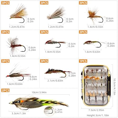 Fly Fishing Flies Kit Hand-Tied Dry Wet Flies Nymphs Streamers Assortment with Fly Box - Image 2
