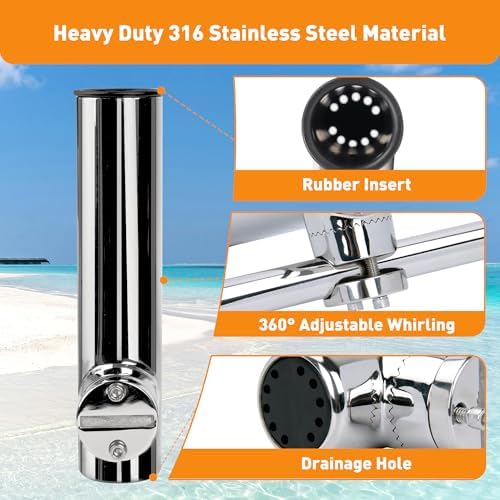2 Pack Fishing Rod Holders for Boat Rail Mount, Stainless Steel Clamp on Rod Holder for Marine Boat, Fishing Boat, Pontoon, Jon Boat - Image 2