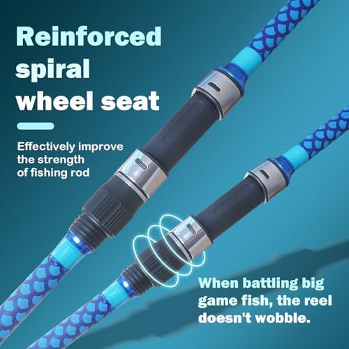 Surf Fishing Rod 9'/10'/11'/12', Carbon Fiber Graphite Spinning Rod 3-Piece Travel Rod with 2 Tips, Includes Pompano Rig & High-Strength Wire Leaders for Saltwater Beach Surf Casting - Image 3