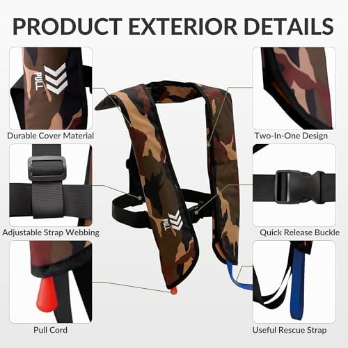 Inflatable Life Jackets for Adults Automatic Life Vests PFD Low Profile Load Capacity Up to 330lbs - Image 5