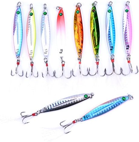 Aorace 10pcs Hard Metal Jigs Diving Sea Fishing Lures Minnow Popper Baits Tackle Crankbait Saltwater Freshwater Lures with Feather - Image 2