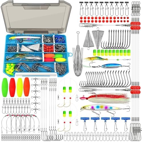YOTO Surf Fishing Tackle Kit - 170pcs: Complete Ocean Saltwater Gear with Pompano Rig, Lures, Sinkers, Hooks, Swivels, and Accessories for Surf, Casting Fishing Techniques by YOTO