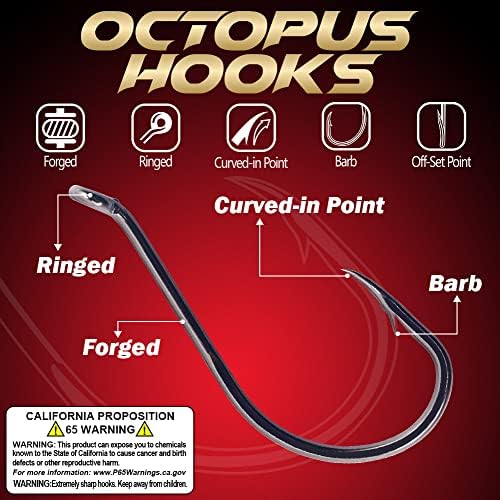 Octopus-Hook-Fishing-Beak-Circle-Hooks-Freshwater-Red-Black-100-50 Pack - Image 2