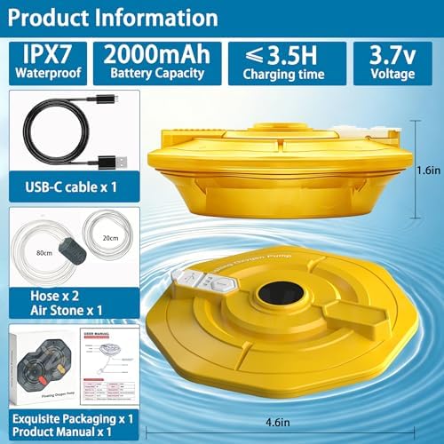 Rechargeable Floating Aerator Pump - IPX7 Waterproof Portable Bait Bucket Aerator, Live Bait Aerator for Fishing, 40H+ Battery for Power Outage, Fish Tank Bubbler for Live Minnows - Image 6