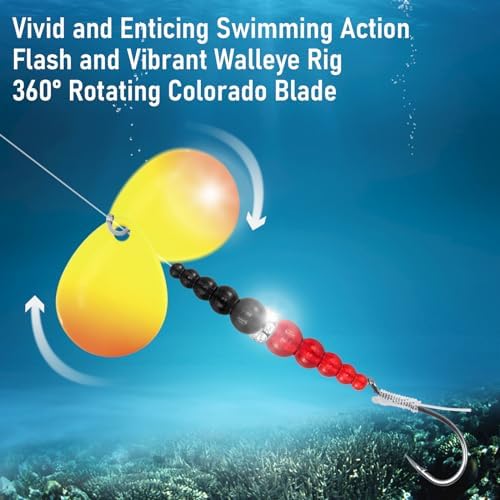 Alwonder 5PCS Walleye Rigs Wedding Ring Fishing Lures, Colorado Blades Stacked Fishing Beads Octopus Hooks Pre-Rigged Bait Rig, Crawler Harness Walleye Kokanee Salmon Spinner Rigs Kit 46IN 30LB Mono - Image 5