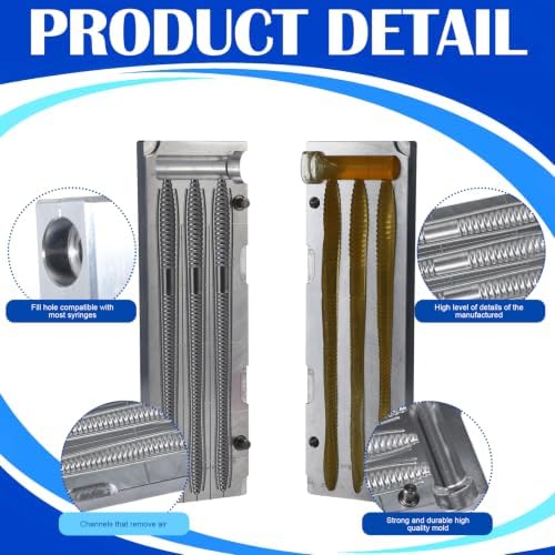 Soft Plastiс Mold Lure Making Injection Molds Fishing Lures 6'' Three Cavity Aluminum Soft Plastic Molds Straight Tail Worm 6'' Bait Making Injection Mold for Anglers Fishing Lovers - Image 3