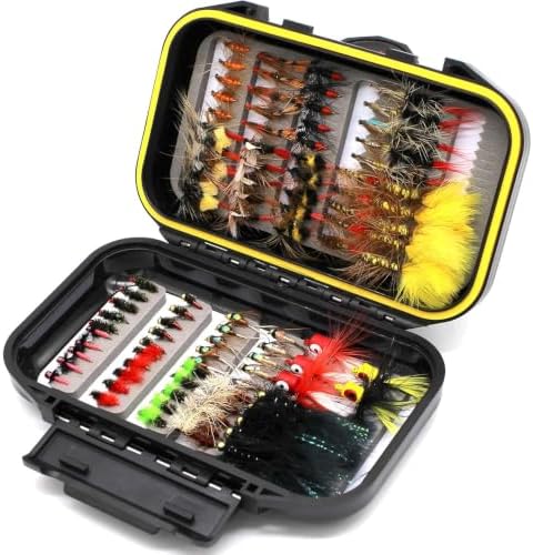 Fly Fishing Flies Assortment Kit Dry Wet Nyphms Tenkara Popper Streamer Woolly Bugger for Trout Bass Salmon Steelhead with Fly Box for Outside by Unknown