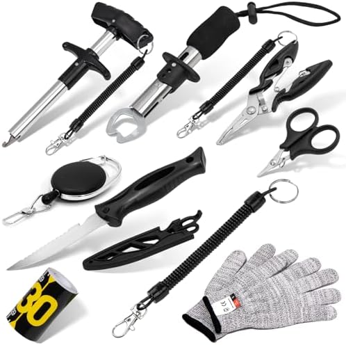13-in-1 Fishing Multi-Tool Kit with Pliers, Fillet Knife, Lip Gripper, Scissor, Hook Remover - Fly, Ice, Saltwater & Freshwater Fishing for Serious Angler by GPUSFAK