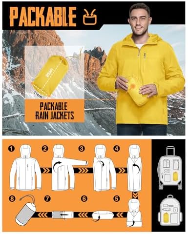33,000ft Men's Packable Rain Jacket Waterproof Raincoat with Hood - Image 2