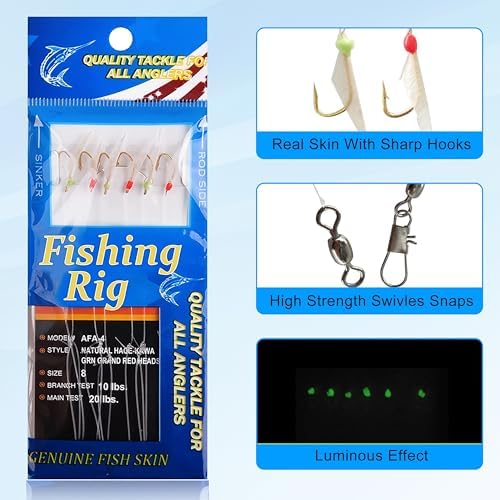 Fishing Bait Rigs Saltwater, 12 Packs Surf Fishing Lure Bait Rigs Set with Fish Skin Glow Beads String Hooks Swivels Mackeral Herring Baitfish Sea Bass Rigs - Image 2