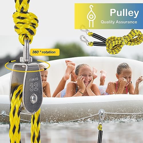 Heavy Duty Boat Tow Harness, Floating Ski Tow Boat Harness with Stainless Steel Hooks, Pulley and Float, Self Centering Tube Rope Tow Harness for Tubing, Water Skiing, Wakeboarding - Image 5
