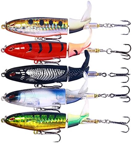 Topwater Fishing Lures With Storage Box, Whopper Popper for Bass, Catfish, Pike, Perch - Floating Pencil Bait With Rotating Tail for Freshwater or Saltwater by HENGJIA