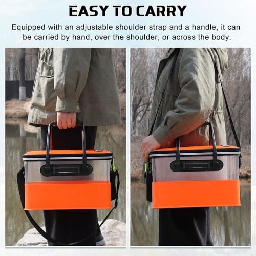 3 Pcs Fishing Bucket, Live Bait Aerator and Fishing Cast Net with Heavy Duty Sinker Foldable Live Bait Bucket Portable Quiet Aerator Fish Transport Container Outdoor EVA Bag - Image 6