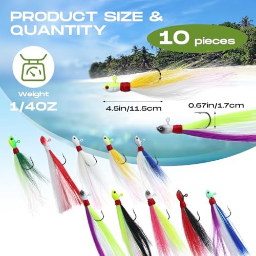 10 Pcs Bucktail Jigs Saltwater Hair Jig Fishing Lures - Image 2