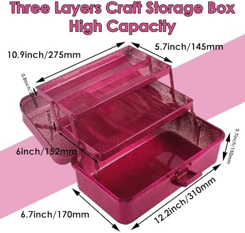 Glitter Purple 3 Layer Craft Storage Box, Purple Tackle Box Organizer - Image 2