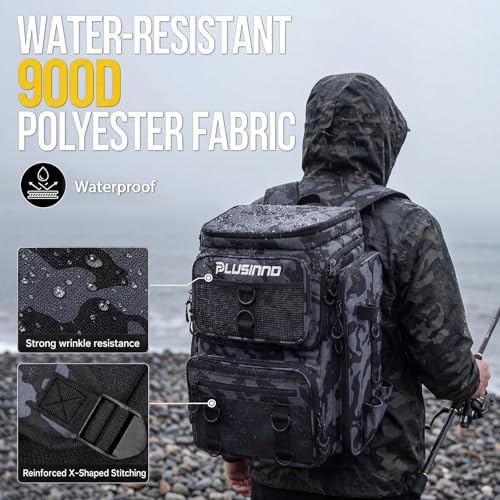 PLUSINNO Fishing Tackle Backpack with Rod Holders，42L Water-resistant Fishing Bag Store Fishing Gear, Fisher Gifts For Men. - Image 2