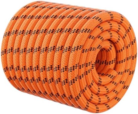 Double Braided Arborist Rigging Rope - 3/8 in X 100 ft 48 Strands Rappelling Outdoor Pulling Heavy Duty Polyester Bull Rope for Swing Tree Work Camping Rescue Hiking - Orange by HOKINETY