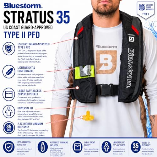 BLUESTORM Stratus 35 Inflatable Life Jacket PFD for Adults | US Coast Guard (USCG) Approved Automatic Self Inflating Life Vest Preserver with Manual Ripcord - Image 4