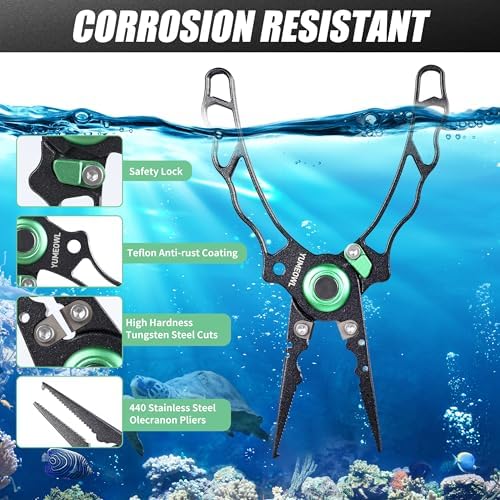 Fishing Pliers with Innovative Ergonomical Handle, Corrosion Saltwater Resistant,Fishing Multitool Hook Remover Braided Fishing Line Cutting, Split Ring with Coiled Lanyard and Sheath - Image 3